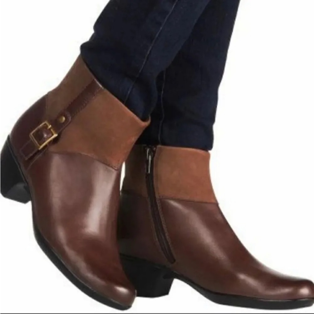 Clarks US Size 8M Bendables Ingalls Dover Boot Wide Brown Leather Ankle Bootie